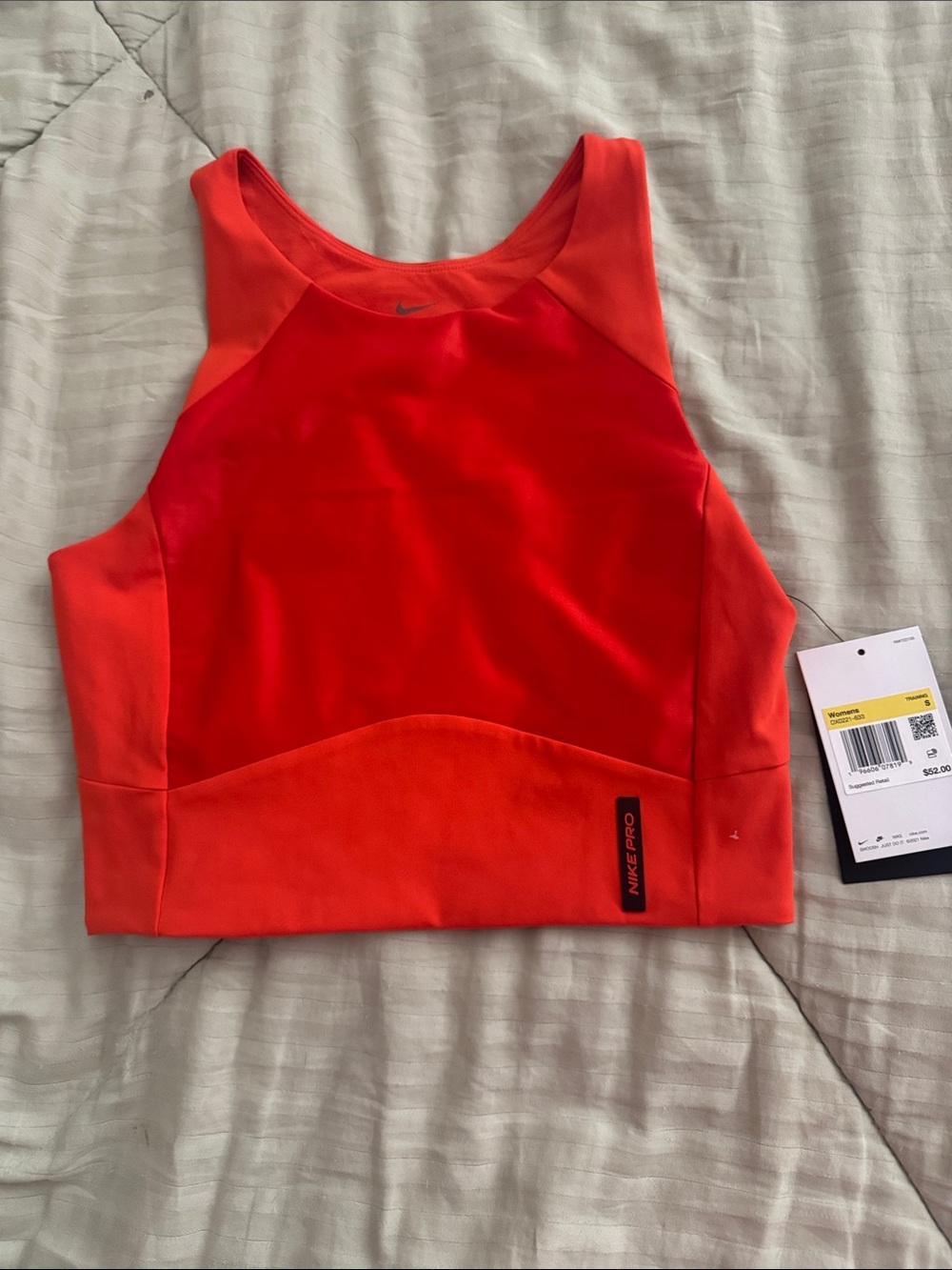 Nike Pro Orange High-Neck Athletic Sports Crop Tank Top